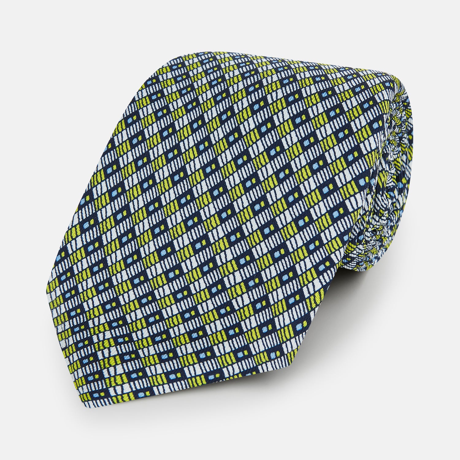 View 1 of product Chartreuse Hatched Mosaic Printed Silk Tie OS