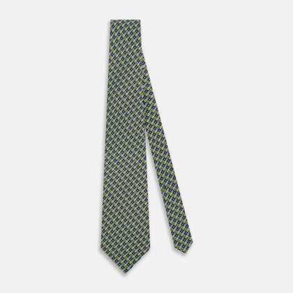 Chartreuse Hatched Mosaic Printed Silk Tie Image 1