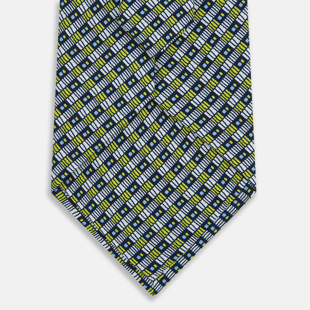 Chartreuse Hatched Mosaic Printed Silk Tie OS