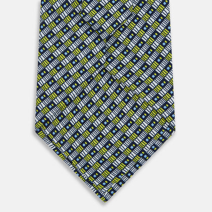 Chartreuse Hatched Mosaic Printed Silk Tie Image 2