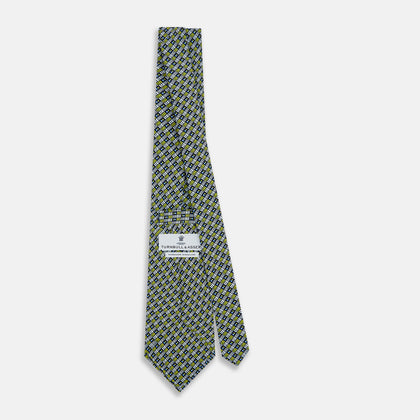 Chartreuse Hatched Mosaic Printed Silk Tie Image 3