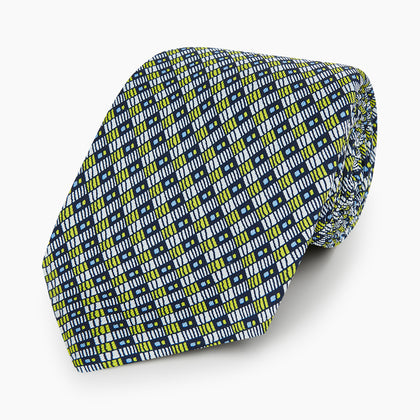 Chartreuse Hatched Mosaic Printed Silk Tie Image 4