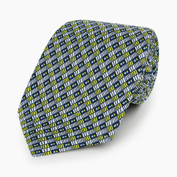Chartreuse Hatched Mosaic Printed Silk Tie Image 4