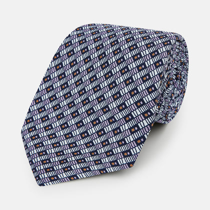Lilac Hatched-Rectangle Neats Silk Tie