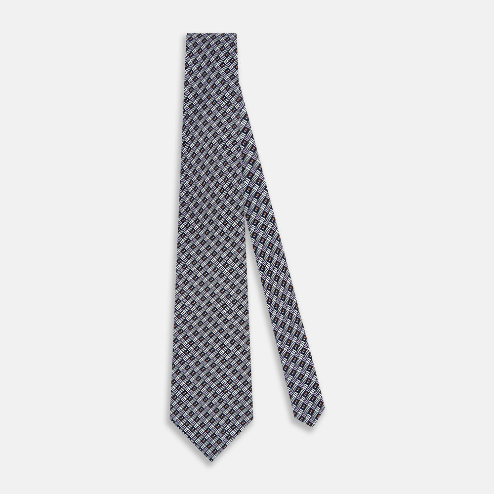 Lilac Hatched-Rectangle Neats Silk Tie OS