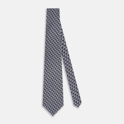 Lilac Hatched-Rectangle Neats Silk Tie Image 1