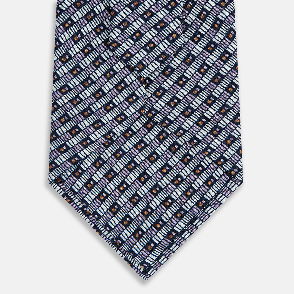 Lilac Hatched-Rectangle Neats Silk Tie OS