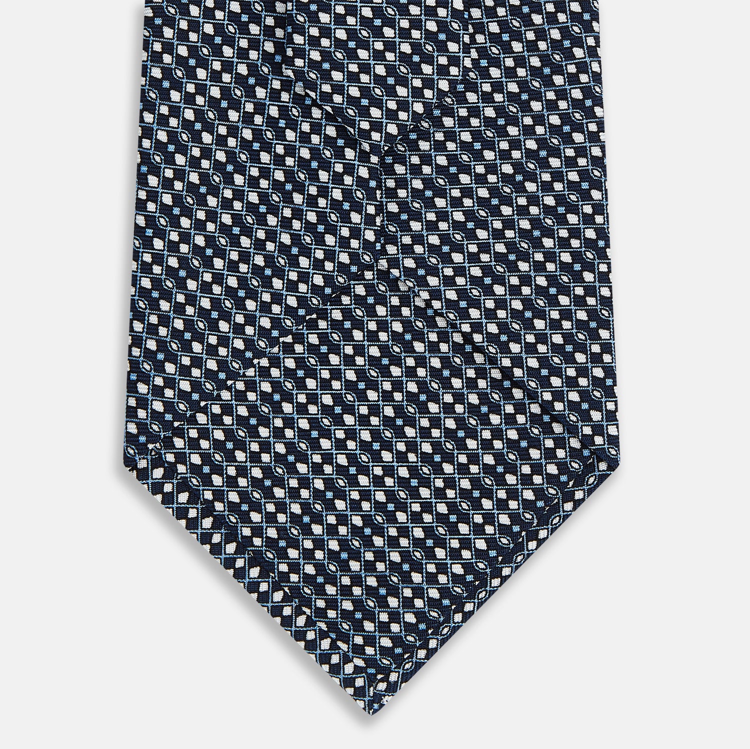 View 3 of product Navy Geometric Lattice Damier Printed Silk Tie OS