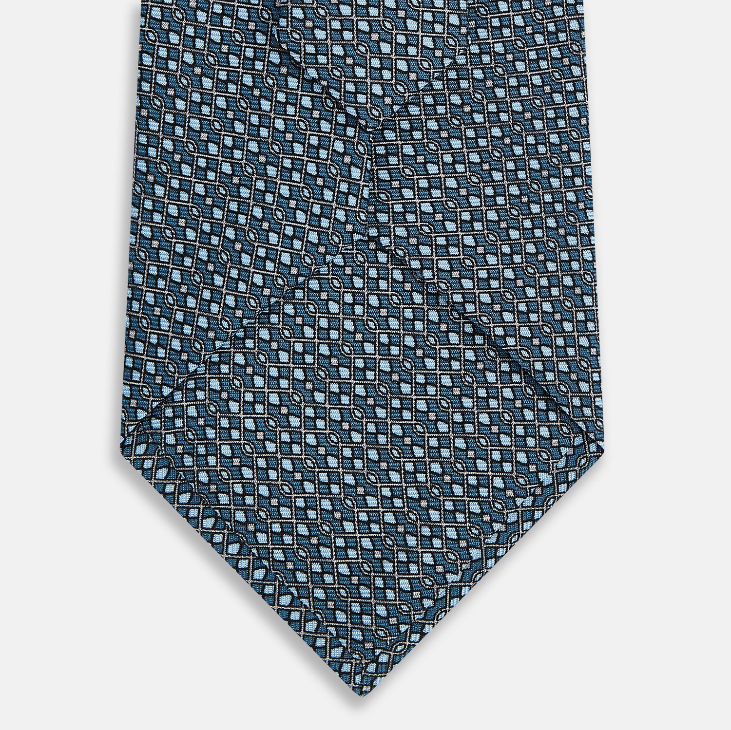 View 3 of product Blue Geometric Lattice Damier Printed Silk Tie OS
