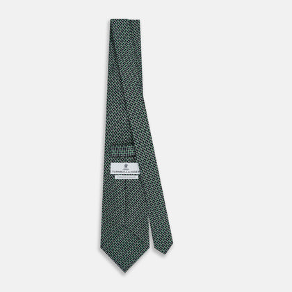 Kelly Green Geometric Lattice Damier Printed Silk Tie Image 1