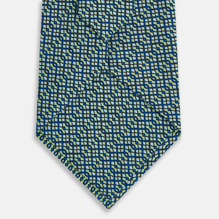 Pale Green Geometric Lattice Damier Printed Silk Tie Image 2