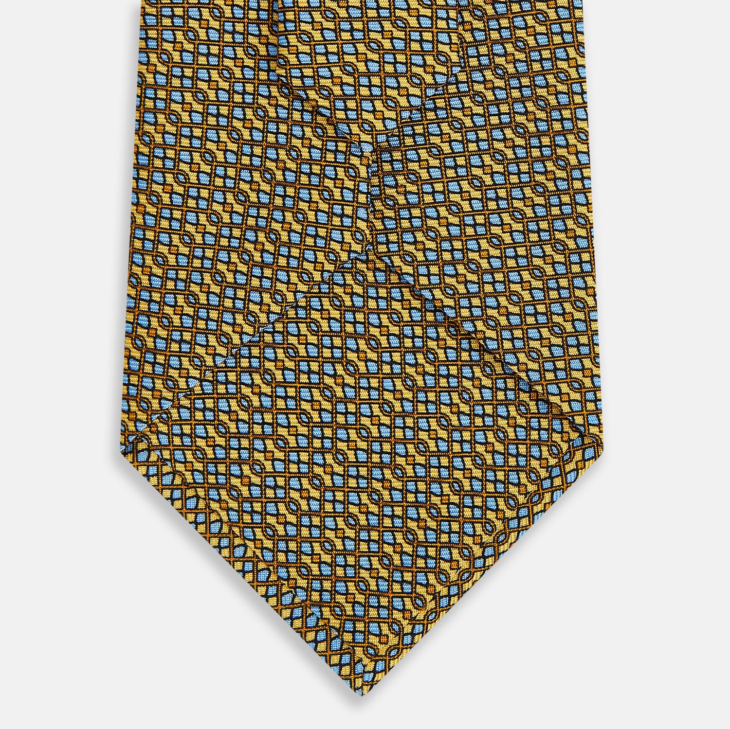 View 3 of product Yellow Geometric Lattice Damier Printed Silk Tie OS