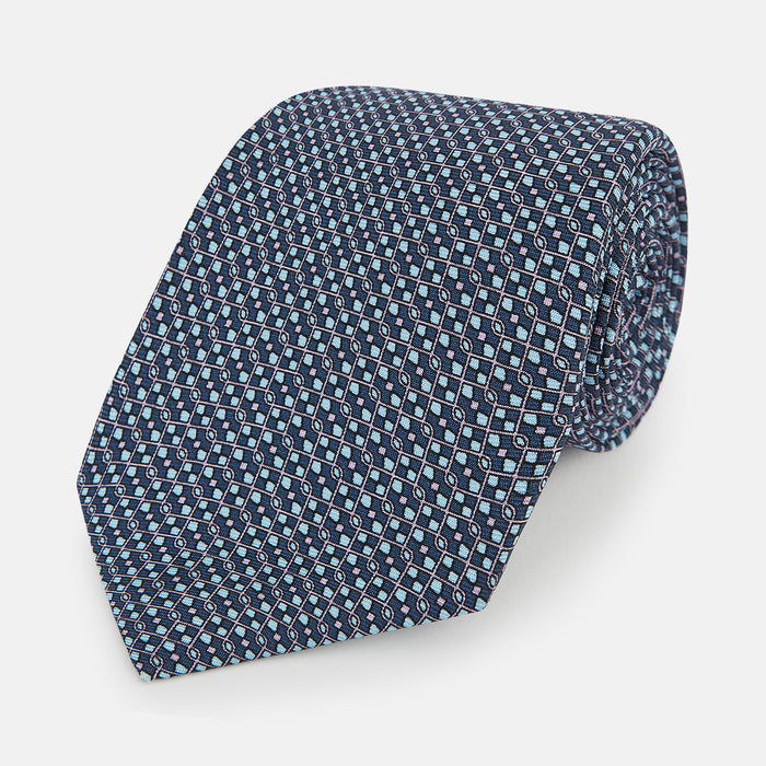 TIES 9.5CM MICRO SQUARED PRINTED SILK PURPLE