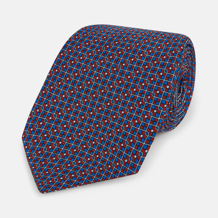 TIES 9.5CM MICRO SQUARED PRINTED SILK RED