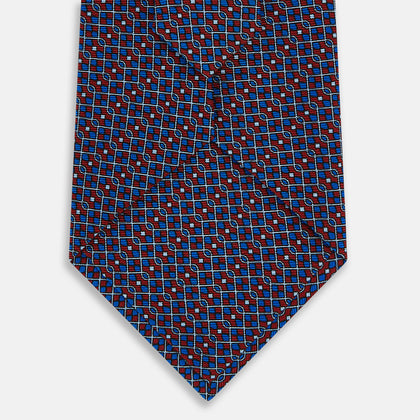 Red Geometric Lattice Damier Printed Silk Tie Image 2