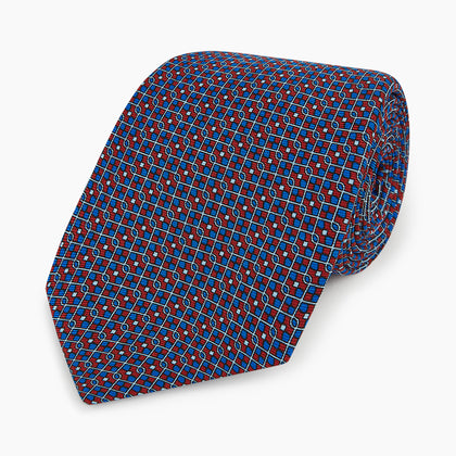 Red Geometric Lattice Damier Printed Silk Tie Image 4