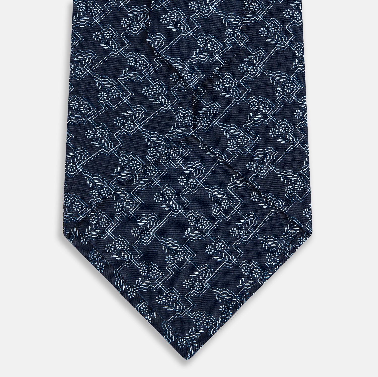 View 3 of product Dark Navy Floral Jigsaw Printed Silk Tie OS