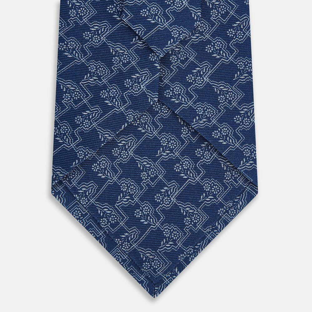 TIES 9.5CM FLORAL JIGSAW PRINTED SILK NAVY OS