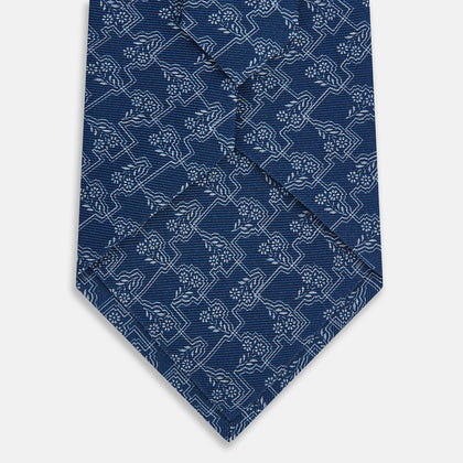 Navy Floral Jigsaw Printed Silk Tie Image 2