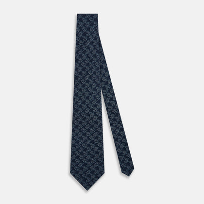 Midnight Blue Floral Jigsaw Printed Silk Tie Image 1