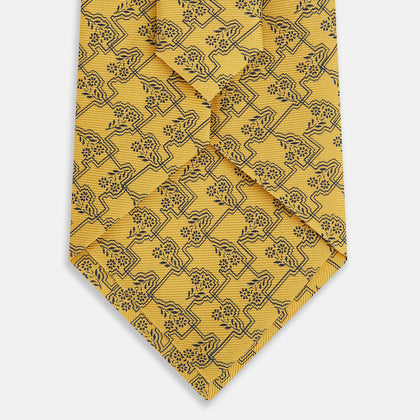 Yellow Floral Jigsaw Printed Silk Tie Image 2