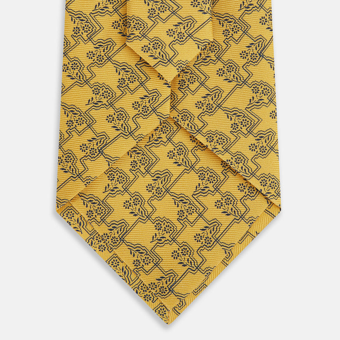 Yellow Floral Jigsaw Printed Silk Tie Image 2
