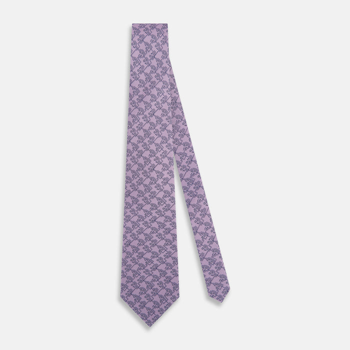 Lilac Floral Jigsaw Printed Silk Tie Image 1