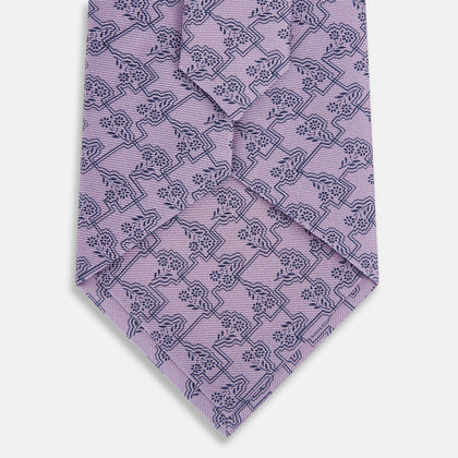 Lilac Floral Jigsaw Printed Silk Tie Image 2