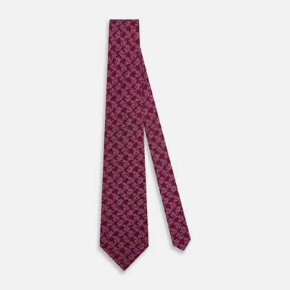 Burgundy Floral Jigsaw Printed Silk Tie Image 1