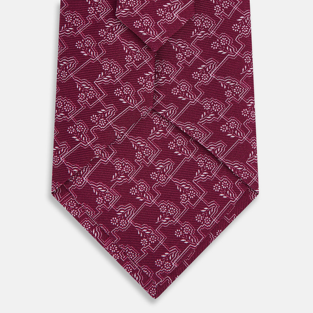 TIES 9.5CM FLORAL JIGSAW PRINTED SILK BURGUNDY OS