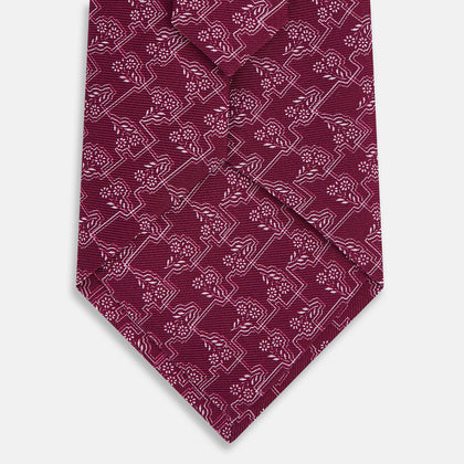Burgundy Floral Jigsaw Printed Silk Tie Image 2