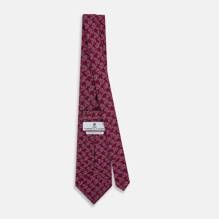 Burgundy Floral Jigsaw Printed Silk Tie Image 3