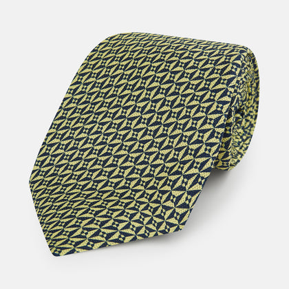 Yellow Geometric Pinwheel Printed Silk Tie