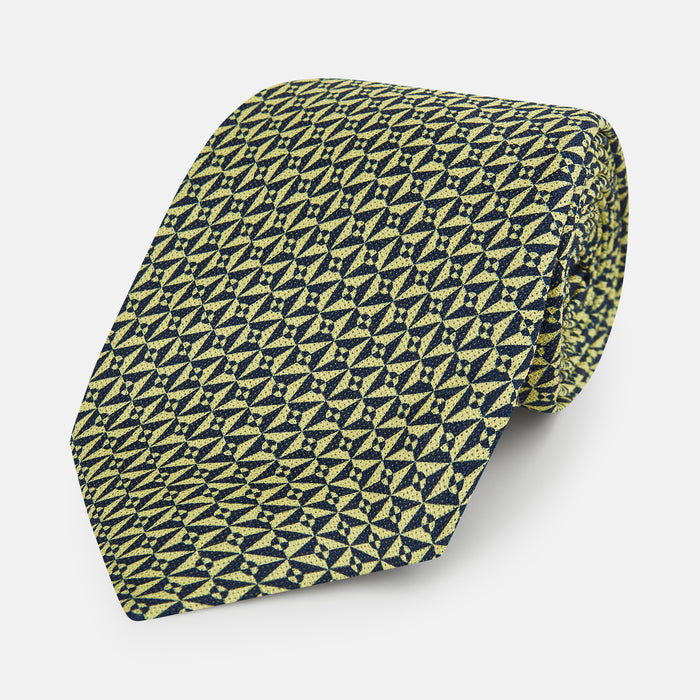 Yellow Geometric Pinwheel Printed Silk Tie