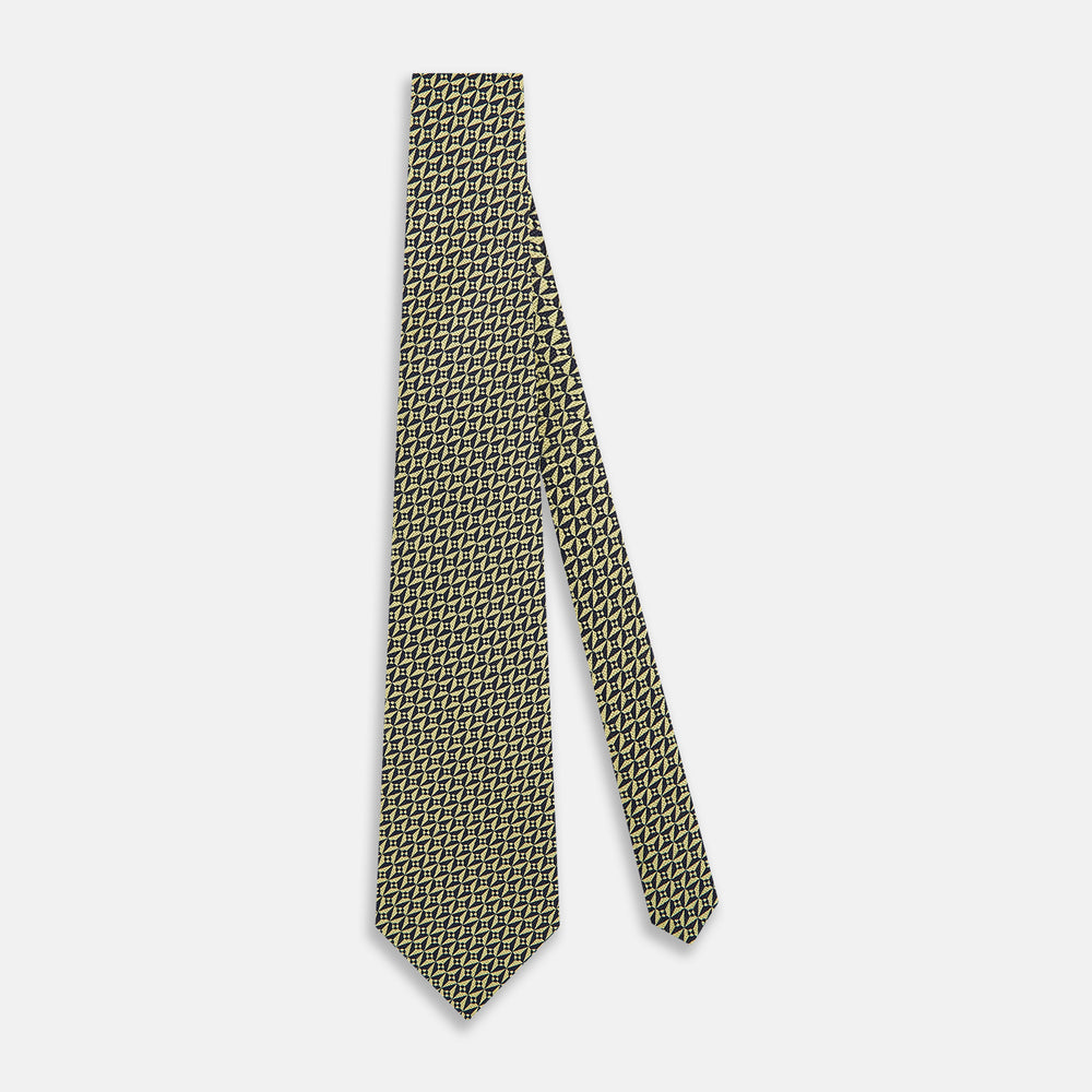 TIES 9.5CM LOZENGE PATTERN PRINT SILK BANANA OS