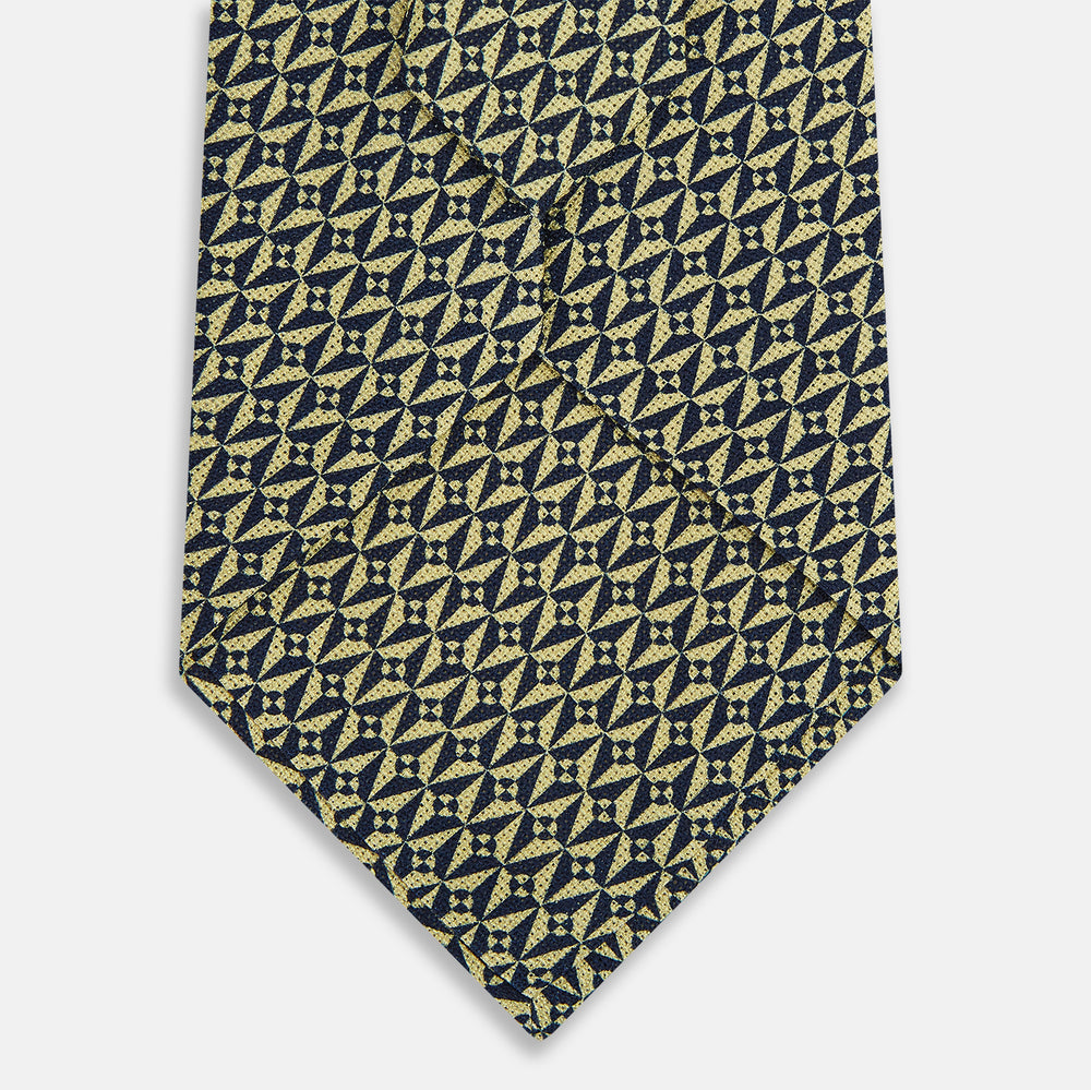 TIES 9.5CM LOZENGE PATTERN PRINT SILK BANANA OS