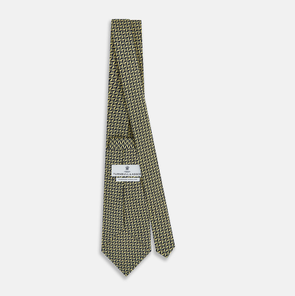 TIES 9.5CM LOZENGE PATTERN PRINT SILK BANANA OS