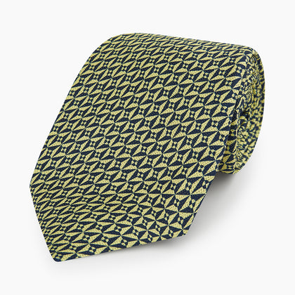 Yellow Geometric Pinwheel Printed Silk Tie Image 4