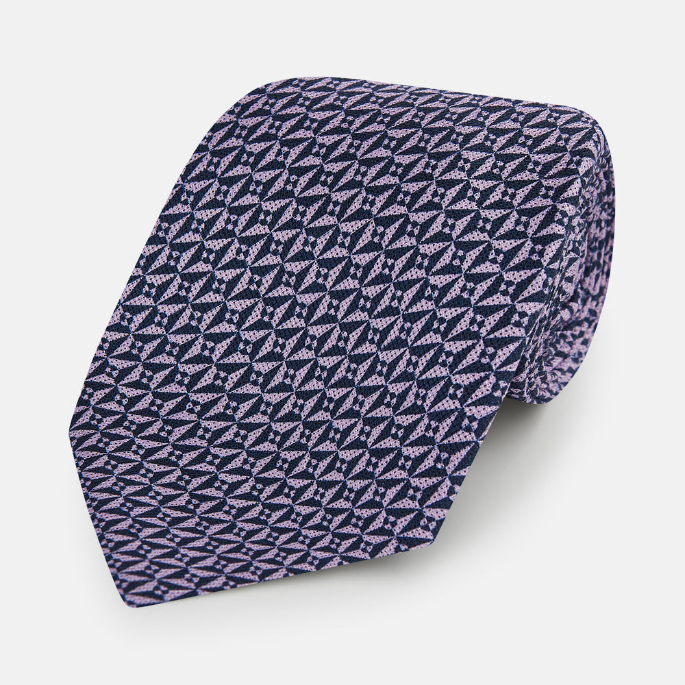 TIES 9.5CM LOZENGE PATTERNED PRINTED SILK PURPLE OS