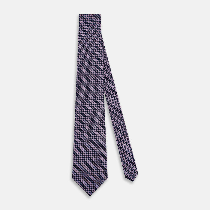 Lilac Geometric Pinwheel Printed Silk Tie Image 1
