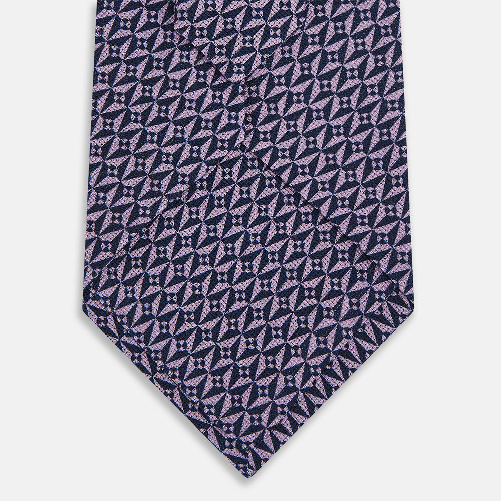 TIES 9.5CM LOZENGE PATTERNED PRINTED SILK PURPLE OS