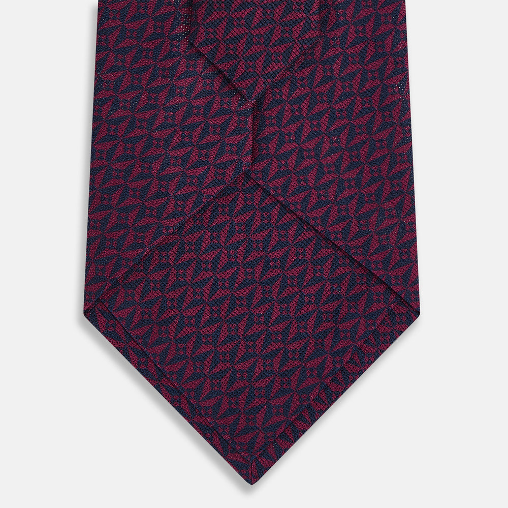 TIES 9.5CM LOZENGE PATTERNED PRINTED SILK BURGUNDY OS