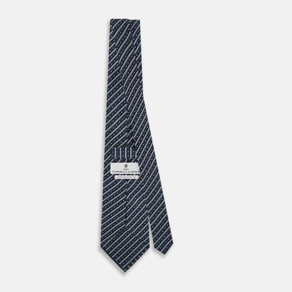 Ash Beaded Ticking Stripe Printed Silk Tie Image 3