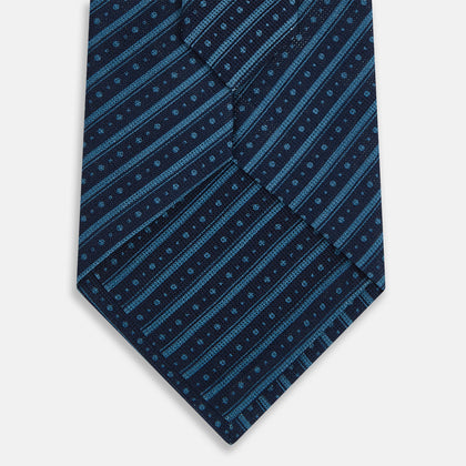 Blue Beaded Ticking Stripe Printed Silk Tie Image 2
