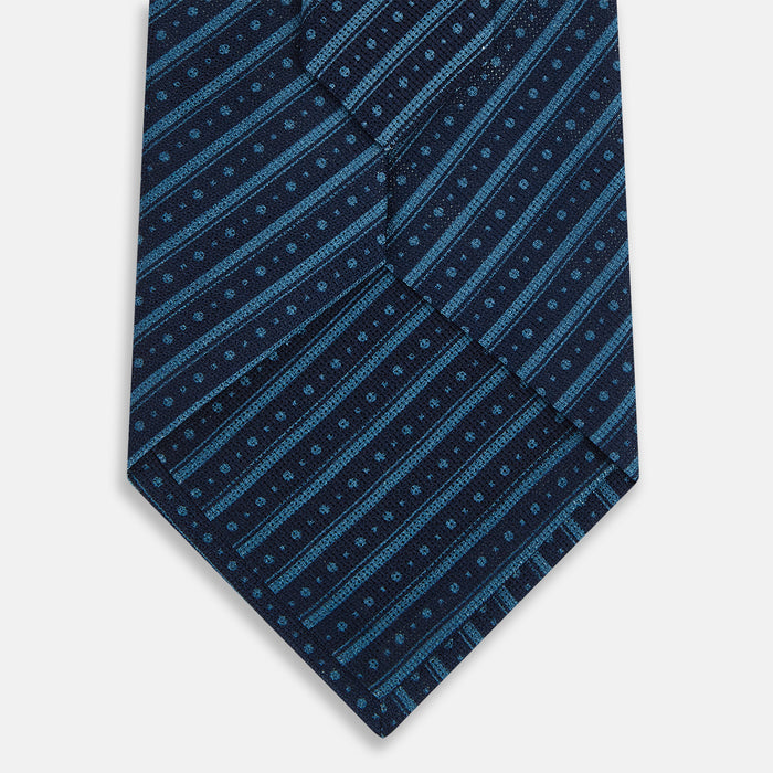 Blue Beaded Ticking Stripe Printed Silk Tie Image 2