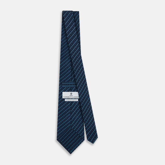 Blue Beaded Ticking Stripe Printed Silk Tie Image 3