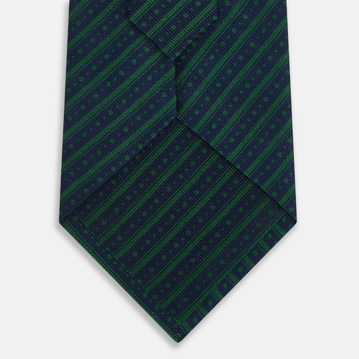 Forest Green Beaded Ticking Stripe Printed Silk Tie Image 2