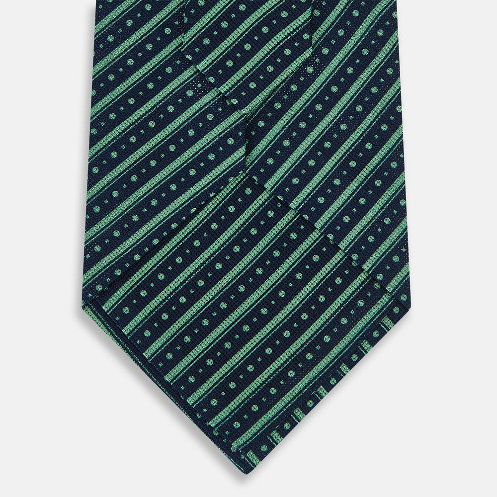 Kelly Green Beaded Ticking Stripe Printed Silk Tie OS