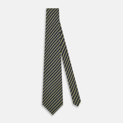 Yellow Beaded Ticking Stripe Printed Silk Tie Image 1