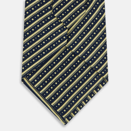 Yellow Beaded Ticking Stripe Printed Silk Tie Image 2